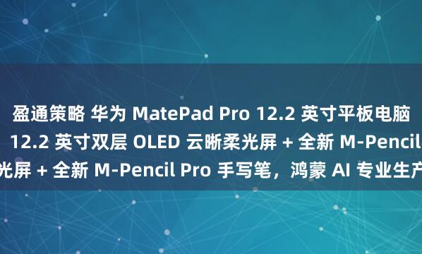 盈通策略 华为 MatePad Pro 12.2 英寸平板电脑官宣 7 月 24 日发布：12.2 英寸双层 OLED 云晰柔光屏 + 全新 M-Pencil Pro 手写笔，鸿蒙 AI 专业生产力
